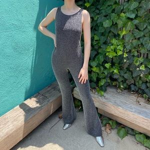 Motel Sparkly Silver Metallic Backless Lurex Jumpsuit
